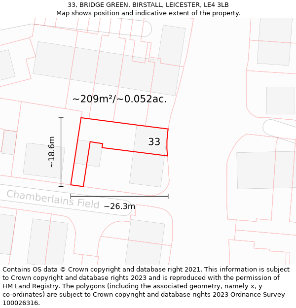 33, BRIDGE GREEN, BIRSTALL, LEICESTER, LE4 3LB: Plot and title map