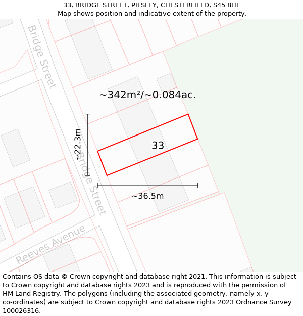 33, BRIDGE STREET, PILSLEY, CHESTERFIELD, S45 8HE: Plot and title map