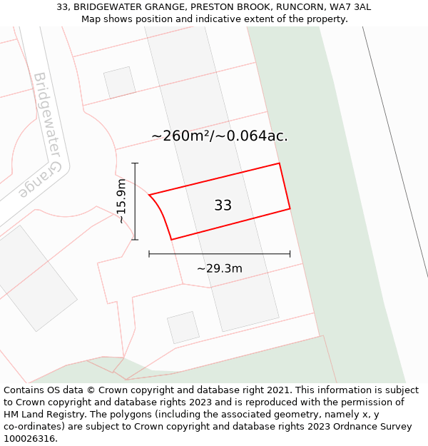 33, BRIDGEWATER GRANGE, PRESTON BROOK, RUNCORN, WA7 3AL: Plot and title map