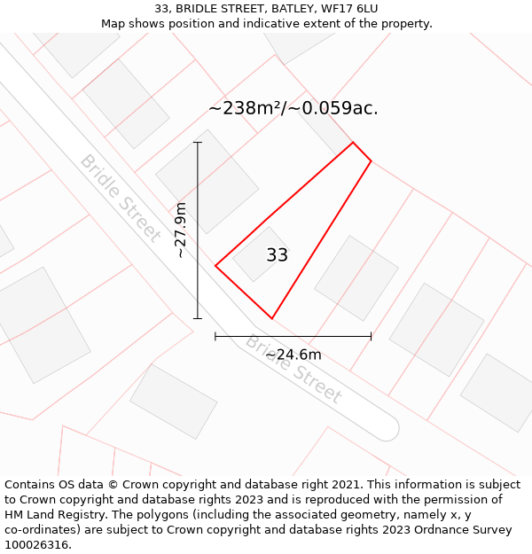 33, BRIDLE STREET, BATLEY, WF17 6LU: Plot and title map