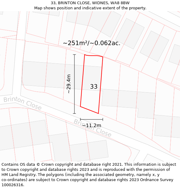 33, BRINTON CLOSE, WIDNES, WA8 8BW: Plot and title map