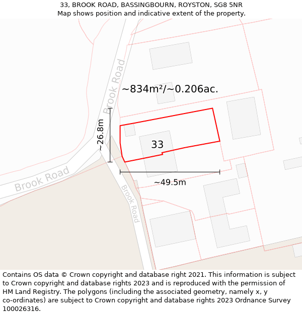 33, BROOK ROAD, BASSINGBOURN, ROYSTON, SG8 5NR: Plot and title map