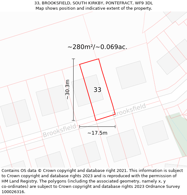 33, BROOKSFIELD, SOUTH KIRKBY, PONTEFRACT, WF9 3DL: Plot and title map