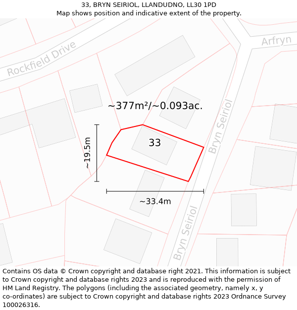 33, BRYN SEIRIOL, LLANDUDNO, LL30 1PD: Plot and title map