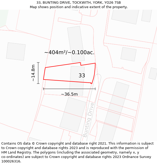 33, BUNTING DRIVE, TOCKWITH, YORK, YO26 7SB: Plot and title map