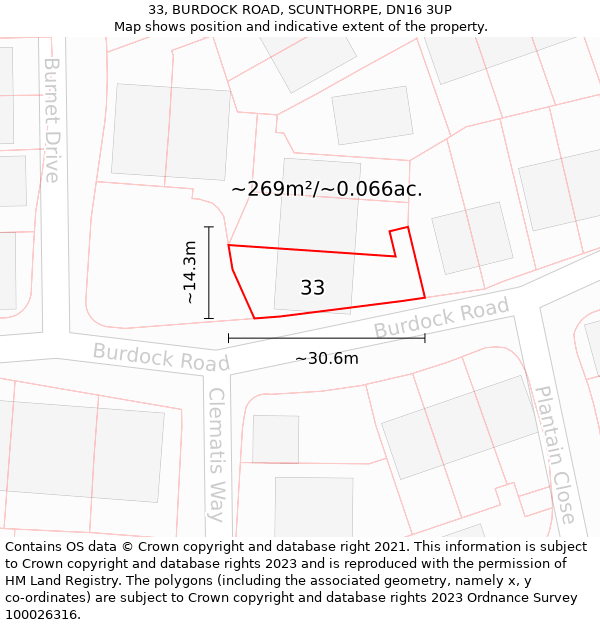 33, BURDOCK ROAD, SCUNTHORPE, DN16 3UP: Plot and title map