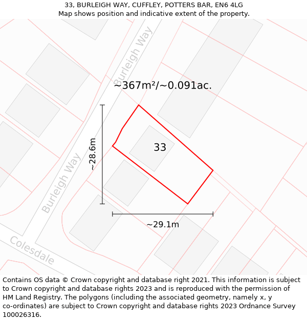 33, BURLEIGH WAY, CUFFLEY, POTTERS BAR, EN6 4LG: Plot and title map