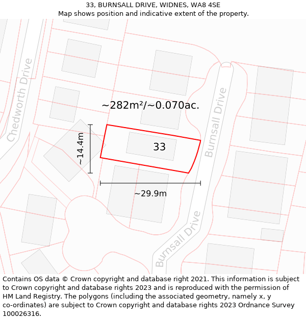 33, BURNSALL DRIVE, WIDNES, WA8 4SE: Plot and title map