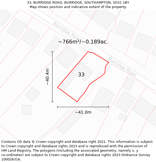 33, BURRIDGE ROAD, BURRIDGE, SOUTHAMPTON, SO31 1BY: Plot and title map