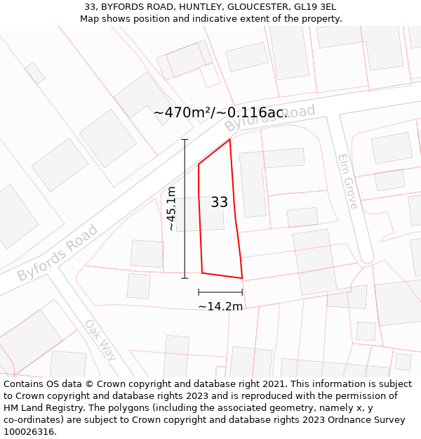 33, BYFORDS ROAD, HUNTLEY, GLOUCESTER, GL19 3EL: Plot and title map