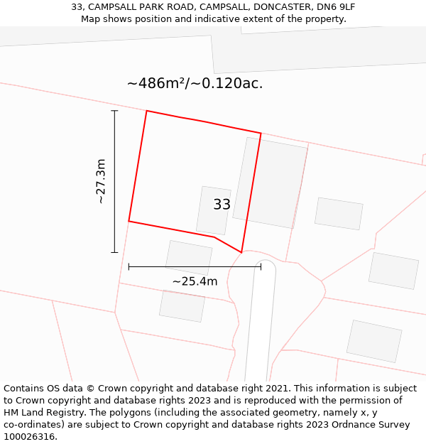 33, CAMPSALL PARK ROAD, CAMPSALL, DONCASTER, DN6 9LF: Plot and title map