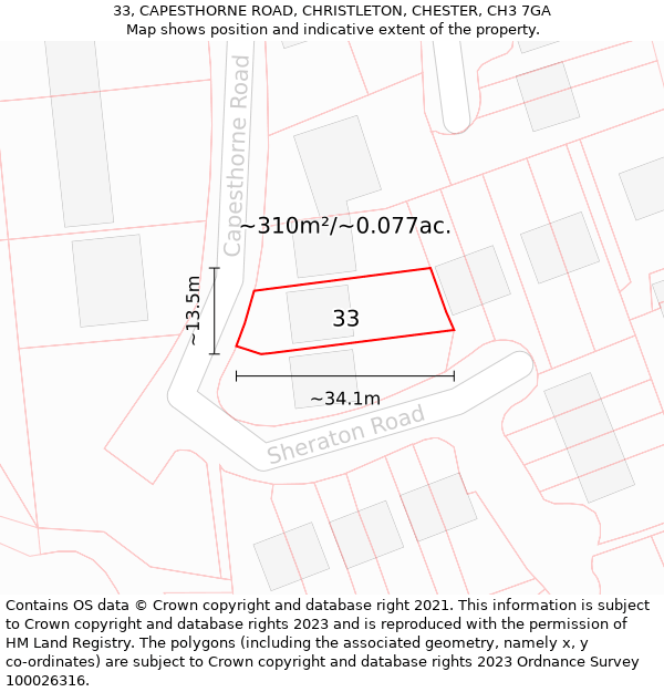 33, CAPESTHORNE ROAD, CHRISTLETON, CHESTER, CH3 7GA: Plot and title map