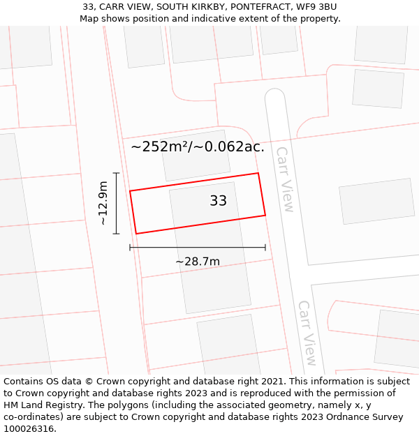 33, CARR VIEW, SOUTH KIRKBY, PONTEFRACT, WF9 3BU: Plot and title map