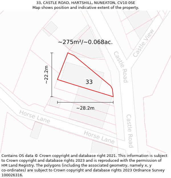 33, CASTLE ROAD, HARTSHILL, NUNEATON, CV10 0SE: Plot and title map