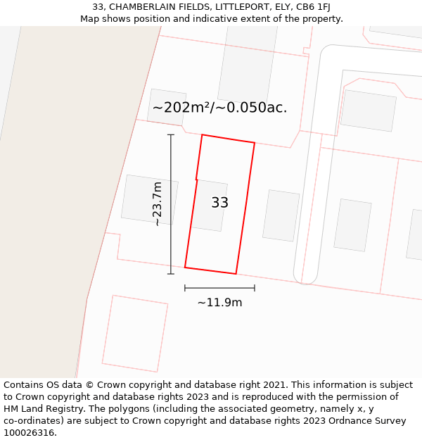 33, CHAMBERLAIN FIELDS, LITTLEPORT, ELY, CB6 1FJ: Plot and title map