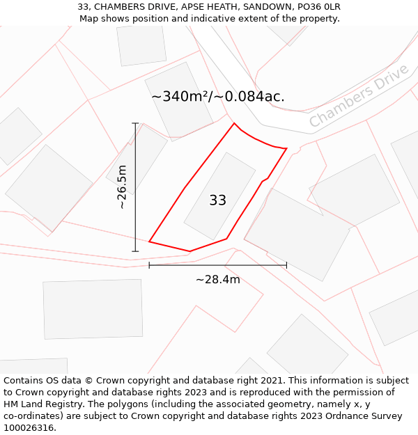 33, CHAMBERS DRIVE, APSE HEATH, SANDOWN, PO36 0LR: Plot and title map