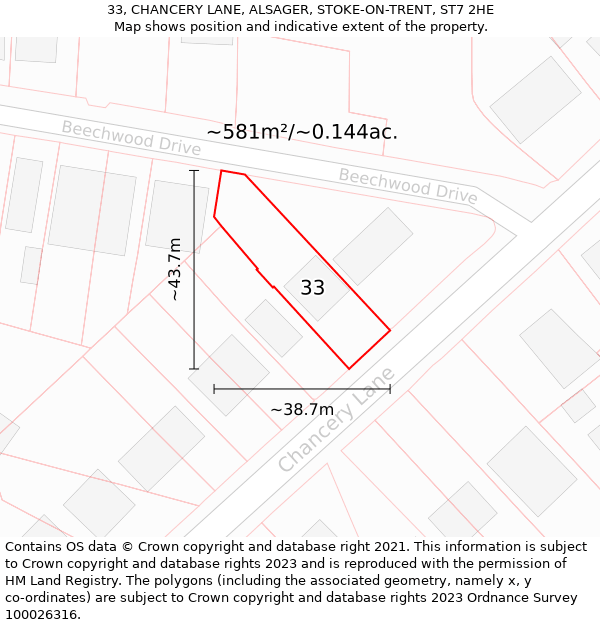 33, CHANCERY LANE, ALSAGER, STOKE-ON-TRENT, ST7 2HE: Plot and title map