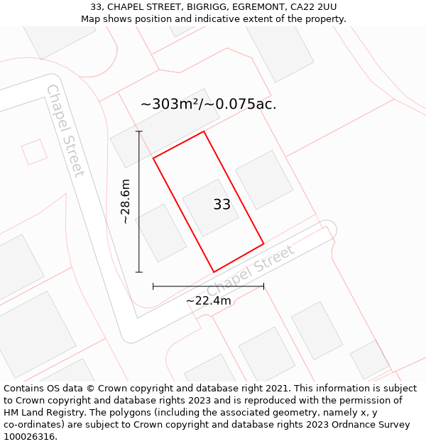 33, CHAPEL STREET, BIGRIGG, EGREMONT, CA22 2UU: Plot and title map