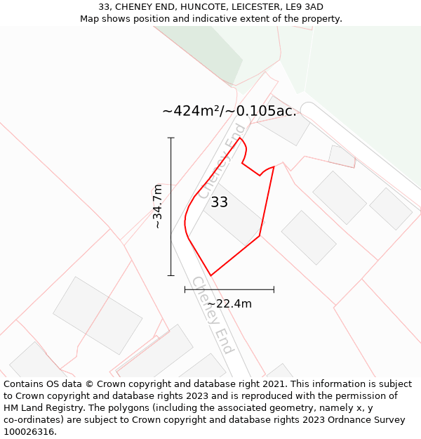 33, CHENEY END, HUNCOTE, LEICESTER, LE9 3AD: Plot and title map