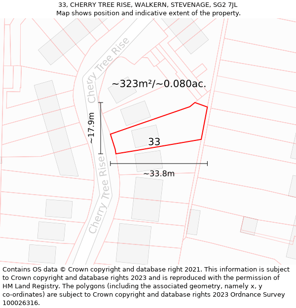 33, CHERRY TREE RISE, WALKERN, STEVENAGE, SG2 7JL: Plot and title map