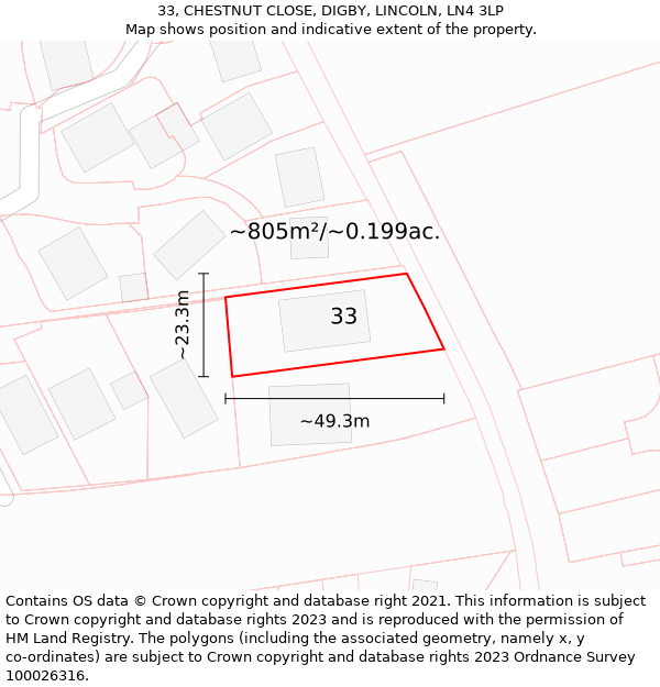 33, CHESTNUT CLOSE, DIGBY, LINCOLN, LN4 3LP: Plot and title map