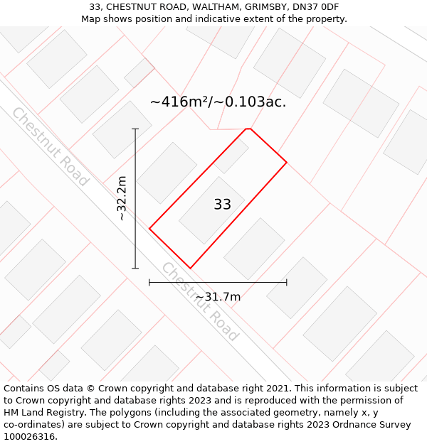 33, CHESTNUT ROAD, WALTHAM, GRIMSBY, DN37 0DF: Plot and title map