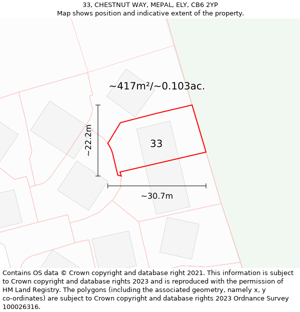 33, CHESTNUT WAY, MEPAL, ELY, CB6 2YP: Plot and title map