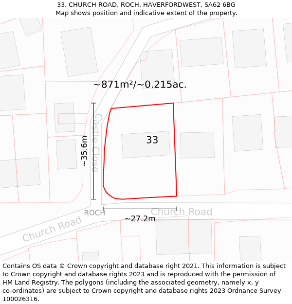 33, CHURCH ROAD, ROCH, HAVERFORDWEST, SA62 6BG: Plot and title map