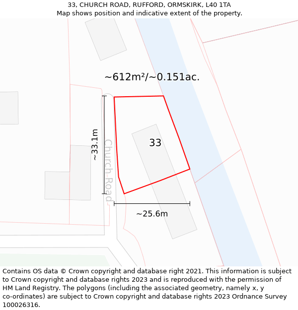 33, CHURCH ROAD, RUFFORD, ORMSKIRK, L40 1TA: Plot and title map