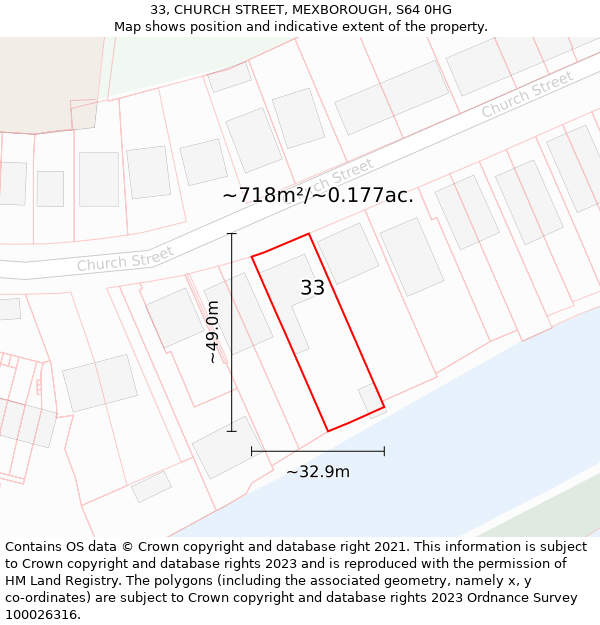 33, CHURCH STREET, MEXBOROUGH, S64 0HG: Plot and title map