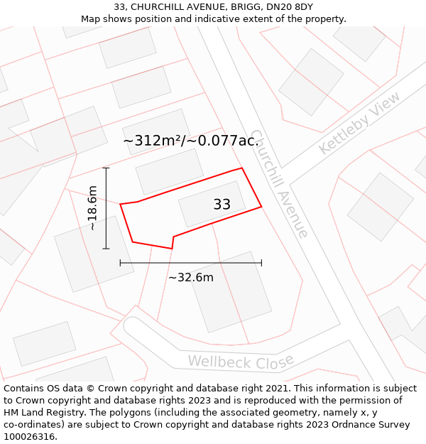 33, CHURCHILL AVENUE, BRIGG, DN20 8DY: Plot and title map