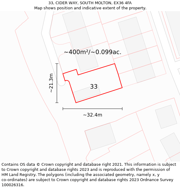 33, CIDER WAY, SOUTH MOLTON, EX36 4FA: Plot and title map