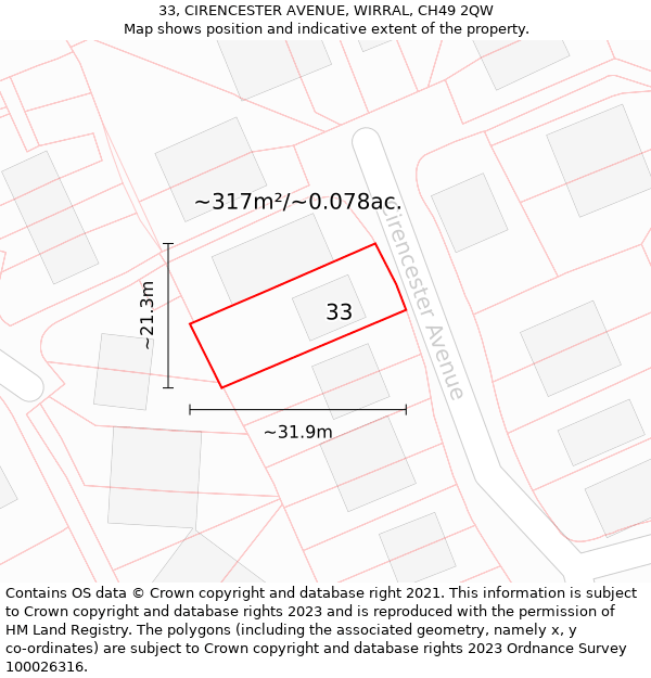 33, CIRENCESTER AVENUE, WIRRAL, CH49 2QW: Plot and title map