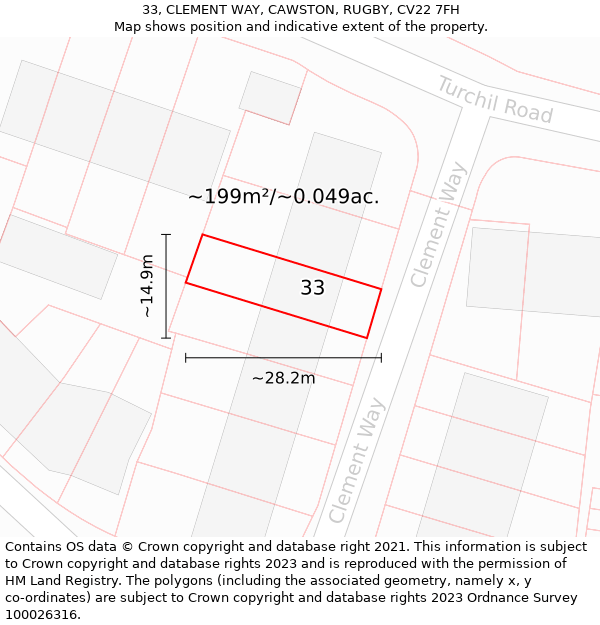 33, CLEMENT WAY, CAWSTON, RUGBY, CV22 7FH: Plot and title map