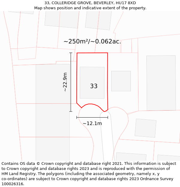 33, COLLERIDGE GROVE, BEVERLEY, HU17 8XD: Plot and title map