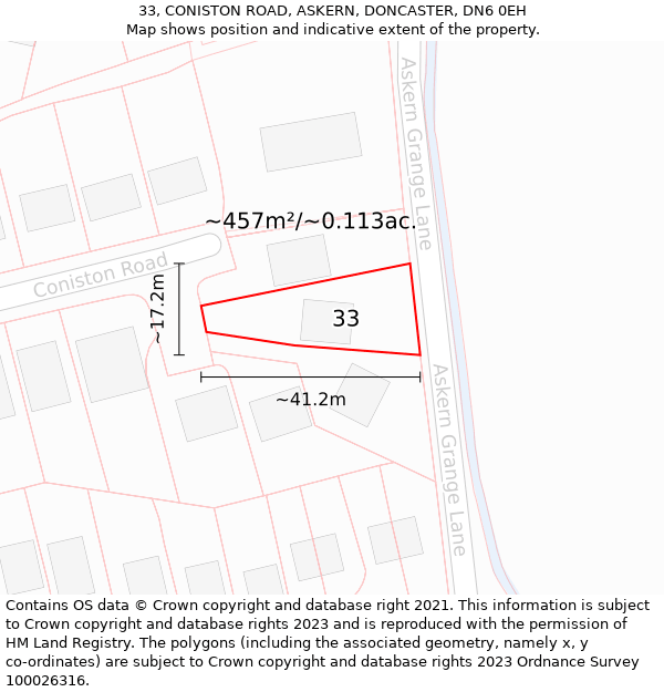 33, CONISTON ROAD, ASKERN, DONCASTER, DN6 0EH: Plot and title map