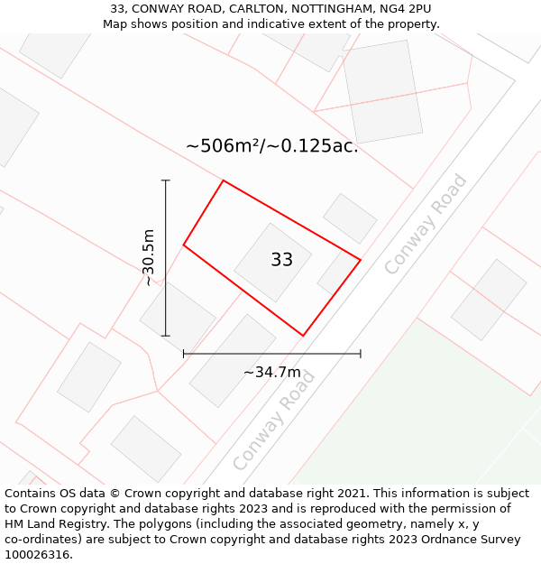 33, CONWAY ROAD, CARLTON, NOTTINGHAM, NG4 2PU: Plot and title map