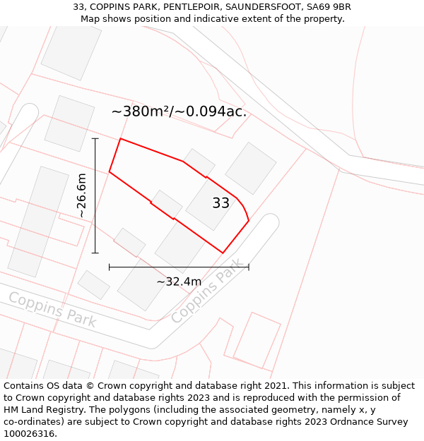 33, COPPINS PARK, PENTLEPOIR, SAUNDERSFOOT, SA69 9BR: Plot and title map