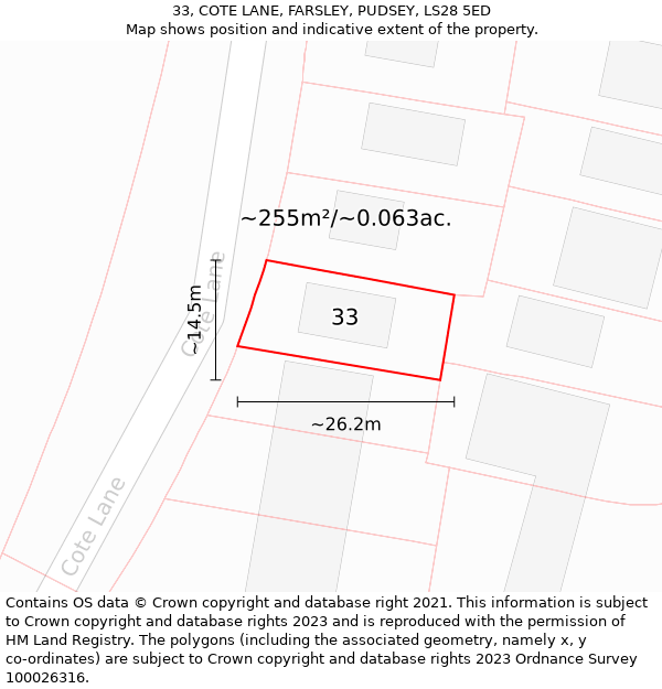 33, COTE LANE, FARSLEY, PUDSEY, LS28 5ED: Plot and title map