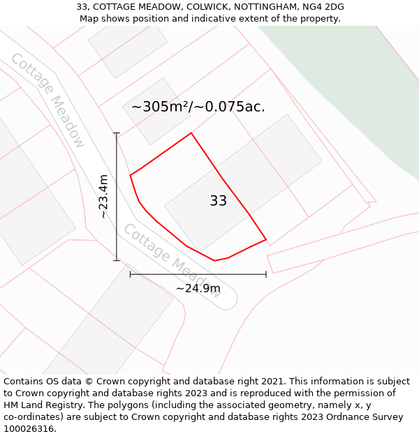 33, COTTAGE MEADOW, COLWICK, NOTTINGHAM, NG4 2DG: Plot and title map