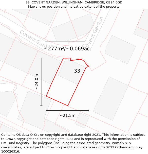 33, COVENT GARDEN, WILLINGHAM, CAMBRIDGE, CB24 5GD: Plot and title map