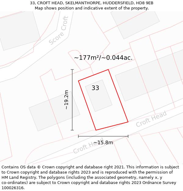 33, CROFT HEAD, SKELMANTHORPE, HUDDERSFIELD, HD8 9EB: Plot and title map