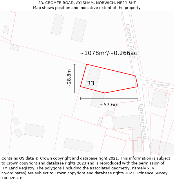 33, CROMER ROAD, AYLSHAM, NORWICH, NR11 6HF: Plot and title map