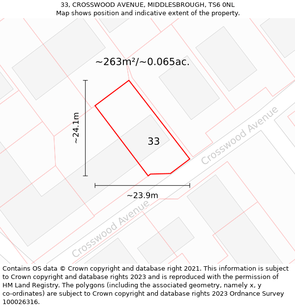 33, CROSSWOOD AVENUE, MIDDLESBROUGH, TS6 0NL: Plot and title map