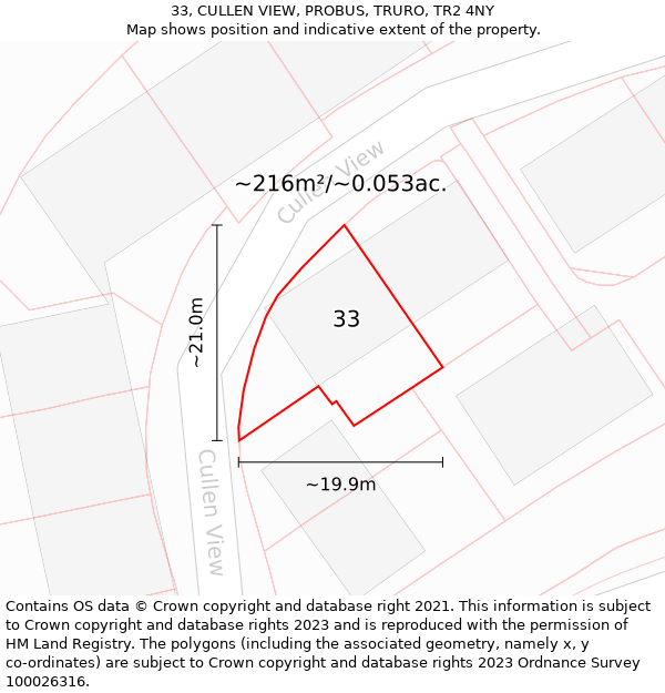 33, CULLEN VIEW, PROBUS, TRURO, TR2 4NY: Plot and title map