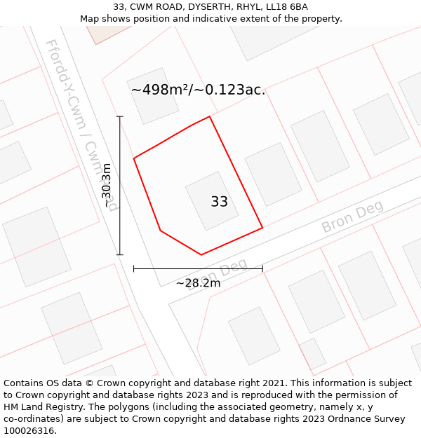 33, CWM ROAD, DYSERTH, RHYL, LL18 6BA: Plot and title map