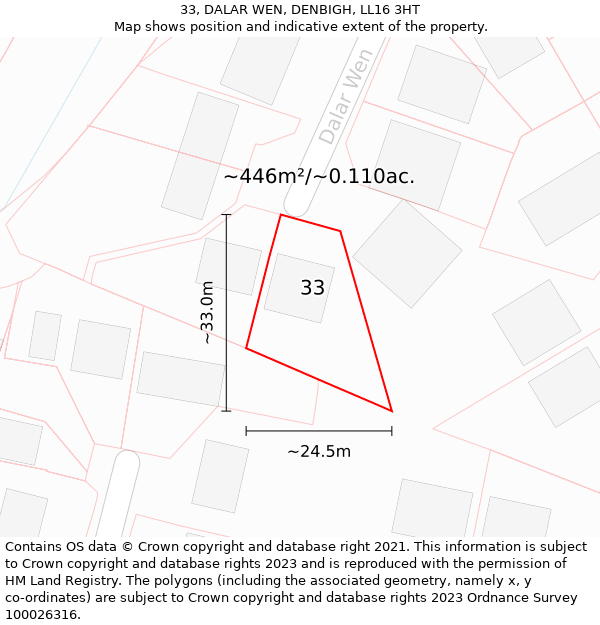 33, DALAR WEN, DENBIGH, LL16 3HT: Plot and title map