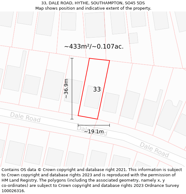 33, DALE ROAD, HYTHE, SOUTHAMPTON, SO45 5DS: Plot and title map