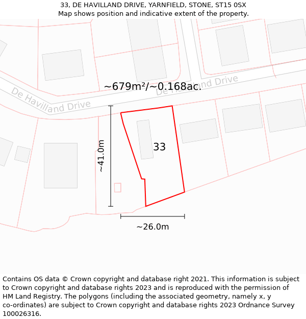 33, DE HAVILLAND DRIVE, YARNFIELD, STONE, ST15 0SX: Plot and title map