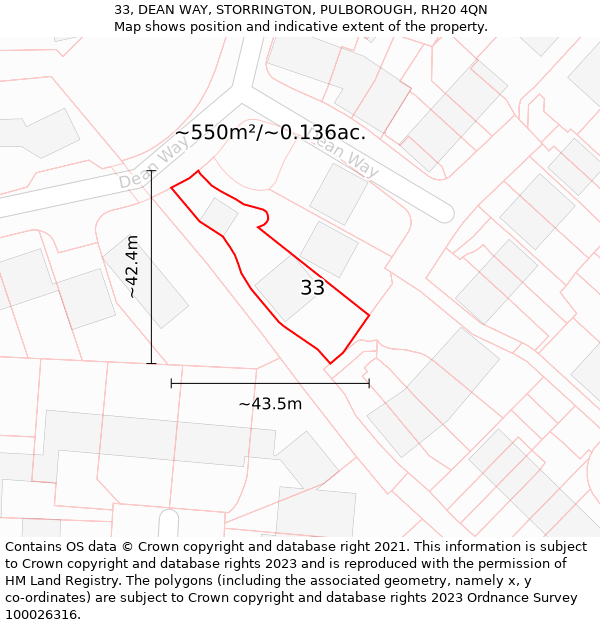 33, DEAN WAY, STORRINGTON, PULBOROUGH, RH20 4QN: Plot and title map